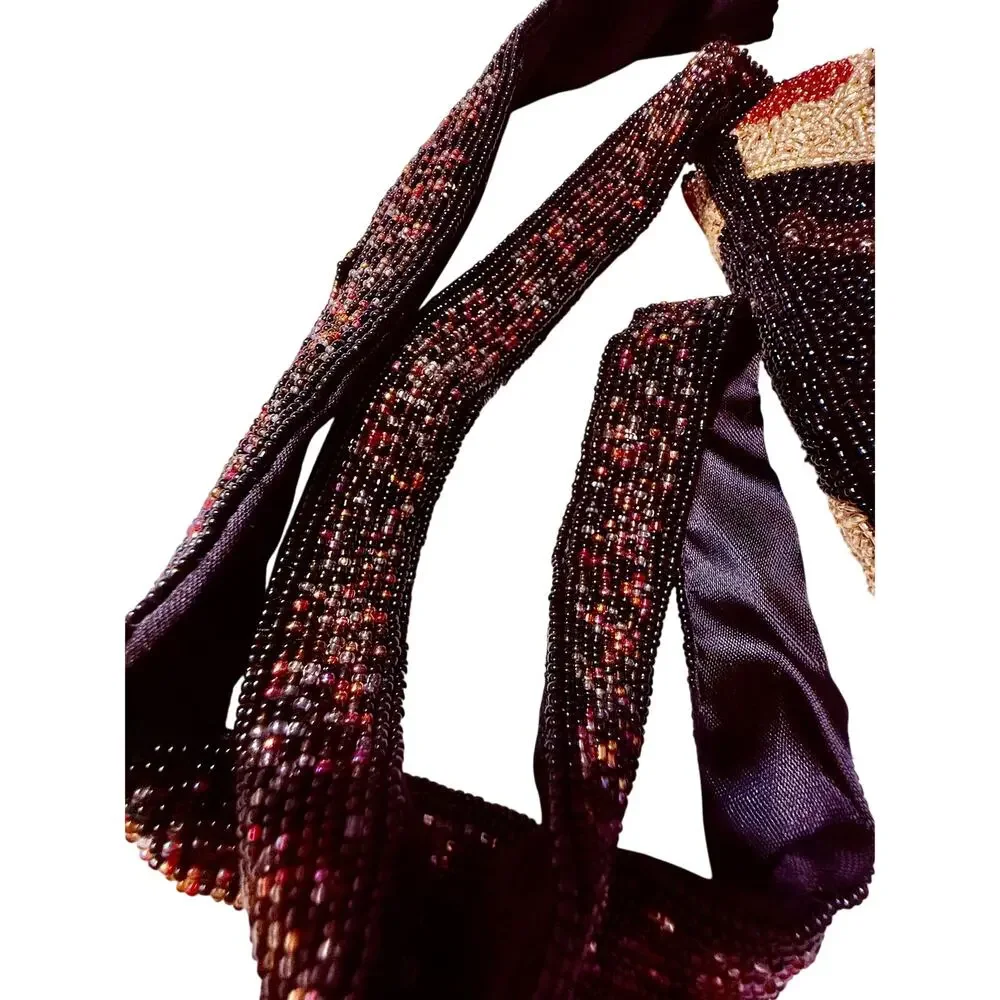 Vintage Hand Beaded Crossbody Boho Purse Bag Fashion Jewelry Motif Black